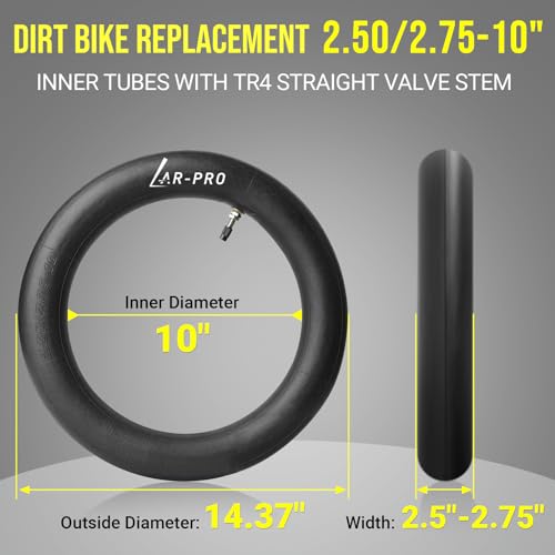 AR-PRO (2-Pack) 2.50/2.75-10 Dirt Bike Replacement Inner Tubes Heavy Duty|Compatible with Honda Crf50 /Xr50, Razor MX650 / MX500, Suzuki DRZ70 / JR50, Yamaha PW50 - size: 2.50/2.75-10", TR4 Valve