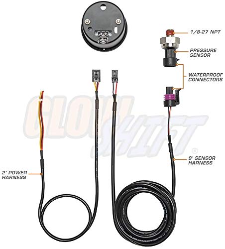 GlowShift Black 7 Color 100 PSI Oil Pressure Gauge Kit, 2-1/16" 52mm