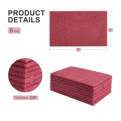 15.2 x 22.9cm(6 x 9인치) 마룬 스커프 패드 8팩 - 페인트 준비, 자동차 바디 및 목공용 320그릿 연마제, 부직포 산화 알루미늄, 습식 또는 건식 재사용 가능, 막힘 및 찢어짐 방지 - color: 밤색., size: 8 pcs (6" x 9")
