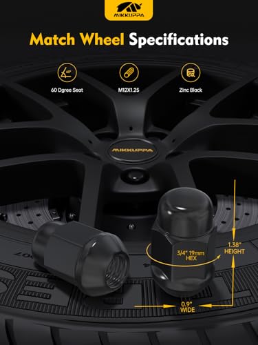 MIKKUPPA M12x1.25 Lug Nuts, Black 20PCS Closed End Bulge Acorn Tire Lug Nut - color: Black, size: M12x1.25