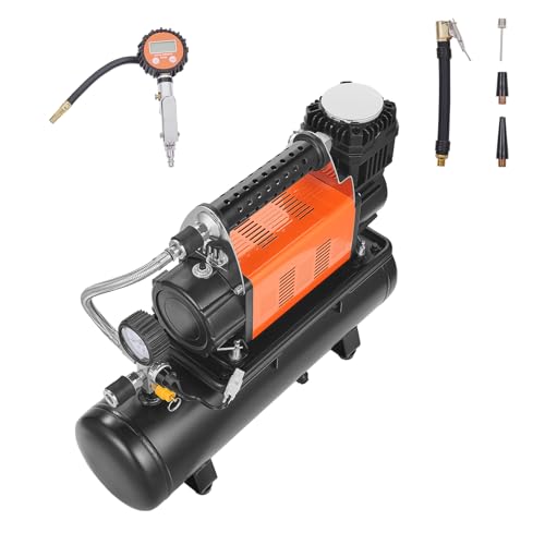 VEVOR 12V Heavy Duty Air Compressor with 6L Tank Kit, 6.35 CFM Portable Tire Inflator, 150PSI Offroad Air Compressor with Digital Pressure Gauge Tire Inflator for Trucks Car SUV 4 x 4 Vehicle RV - style: 6.35 CFM with 6L Tank Kit