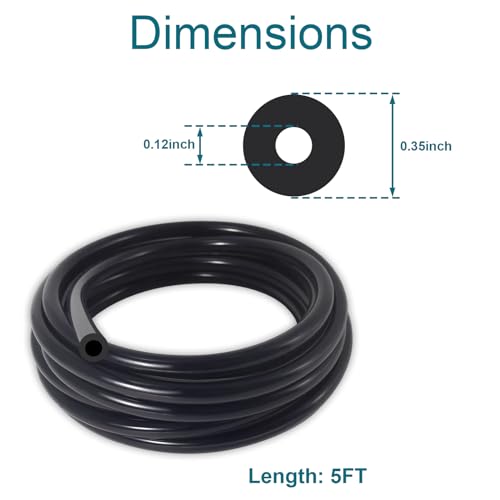 Vacuum Hose Automotive, 5 FT 1/8 Inch ID Vacuum Line - size: 1/8" (3mm) - 5FT with 10 Clamps