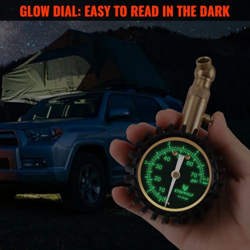 ETENWOLF Tire Pressure Gauge for Cars 0-75 PSI with Large Glow Dial - color: Vivid Orange