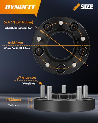 dynofit 5x114.3 Wheel Spacers 1 Inch for Nissan 350Z/370Z & Infiniti G35/G37/FX35, Hubcentric 66.1mm Bore, M12x1.25 Studs, 25mm 5x4.5 Forged Spacers Compatible with Altima/Maxima/Murano, 4Piece