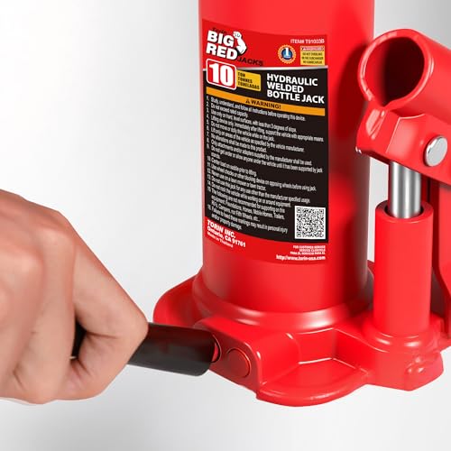 BIG RED 10 Ton (20,000 LBs) Torin Welded Hydraulic Car Bottle Jack for Auto Repair and House Lift, Red, TAM91003B - size: 10 Ton (20,000 LBs), style: Welded Bottle Jack