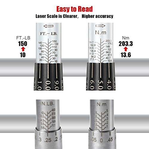 1/2-Inch Drive Click Torque Wrench (10-150 ft.-lb./13.6-203.3Nm) Dual-Direction Adjustable Torque Wrench Set