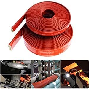 Fuel Line Heat Shield Insulation Heat Shielded Fire Sleeve Silicone Coated Fiberglass Heat Protection for Automotive Hose Lines & Electrical Wiring(Red 3/8" ID x5FT) - color: Red, size: 3/8" ID x 5FT