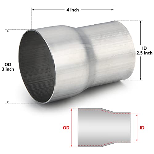 A-KARCK Exhaust Adapter Connector 2.5" ID to 3" OD, Exhaust Pipe Reducer 304 Stainless Steel, 4" Overall Length - size: 2.5" ID to 3" OD