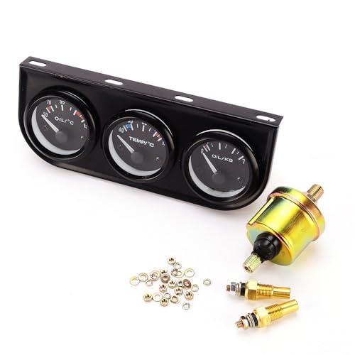 52mm 3 in 1 Car Auto Gauge Kit, 12V Triple Gauge Kit Oil Temp Water Temp Temperature Oil Pressure Gauge Meter for Car with Sensor