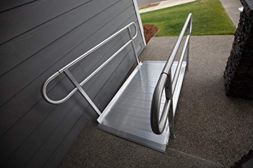 EZ-ACCESS - Portable Wheelchair Ramp and Aluminum Ramp with Handrails - Heavy Duty Mobility Device, Handicap Ramp with Textured Surface for Steps & Self-Adjusting Bottom Transition Plates - 3G 5-Foot - size: 60 Inch (Pack of 1), style: Ramp + two-line rai