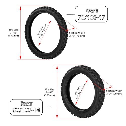 Front 70/100-17 and Rear 90/100-14 Tire and Inner Tube Sets Off Road Tires - size: 70/100-17 and 90/100-14