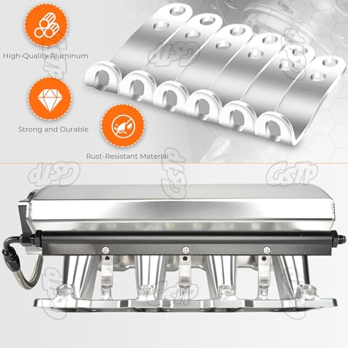 Double Holes Fuel Rail Brackets For LS LS1 LS2 LS6 EFI Aluminum Intake Manifold with Cathedral Port, Fuel Injectors Spacers Adapters 6 Pcs