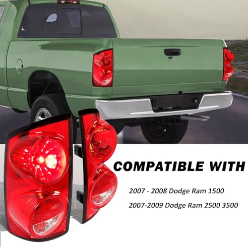 Tail Lights Assembly Fits Dodge Ram 1500 2007 2008 2009 Dodge Ram 2500 3500 Rear Brake Lamp Turn Signal Back Up Taillight Red Lens L+R CH2800165 CH2801165 - color: Tail light