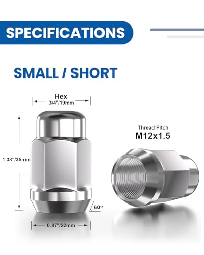 GAsupply 4pcs M12x1.5 Lug Nuts Chrome, 1.38" Tall 3/4" 19mm Hex Cone Seat - color: Silver, size: M12x1.5, style: 4 Pack