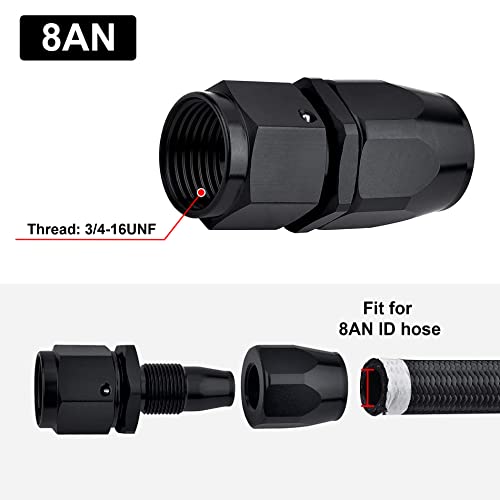 EVIL ENERGY 8AN Hose End Fitting Straight Swivel for CPE Braided Hose Black - size: 8AN, style: Straight