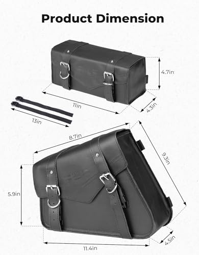 KEMIMOTO Genuine Leather Motorcycle Saddle Bags 12L & 4.5L Fork Tool Bag