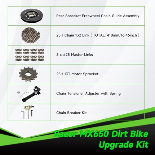 Rear Sprocket Freewheel Chain Plate Guide Assembly Compatible with Razor MX650 MX500 SX500 RSF650 Dirt Bike Electric Rocket Motocross Motorcycle Parts with 25H 132 Link Drive Chain Tensioner