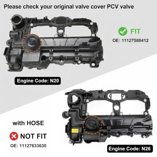 Replace 11127588412 N20 Engine Valve Cover with Gasket Bolts Oil Cap for BMW 2012-2018 528i 528i xDrive 328i 328i GT xDrive 320i 428i X1 X3 X4 X5 Z4 2.0L