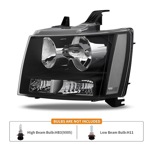 APSVE Headlight Assembly for 2007-2014 Chevy Tahoe Suburban 1500 2500 - color: Black,Chrome