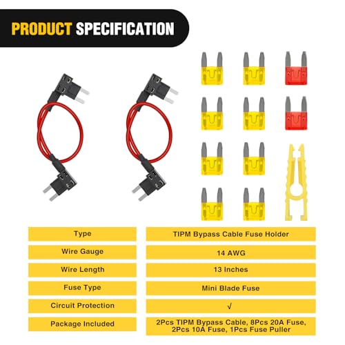 Nilight Fuse Adapter TIPM Bypass 20A 14AWG for 2007-2016 Chrysler/Dodge Ram - color: 2Pcs Mini TIPM Bypass Cable