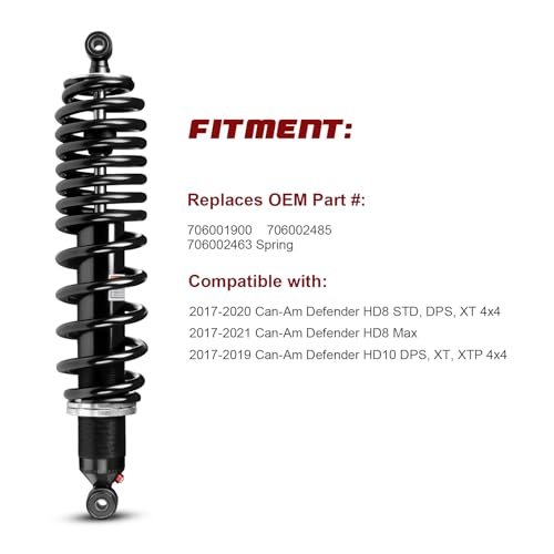 Monotube Rear Shocks, Shock Absorber, Struts for Can-Am Defender HD8 HD10 STD, DPS, XT 4x4,HD8 Max; OEM#: 706001900, 706002485, 706002463 Spring; Amortiguadores para Can-Am