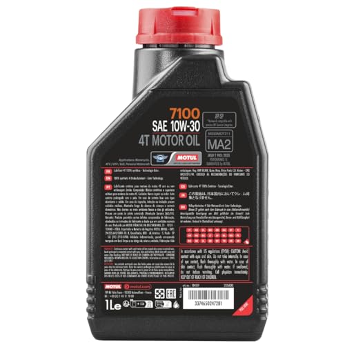 Motul 7100 4T 10W-30 Full Synthetic Motorcycle Oil - Ester Core Technology - API SP JASO MA2 Wet Clutch and DCT Safe - Engine Protection for Honda, Hero, TVS Motor - 1L - color: 10W-30, size: 1L