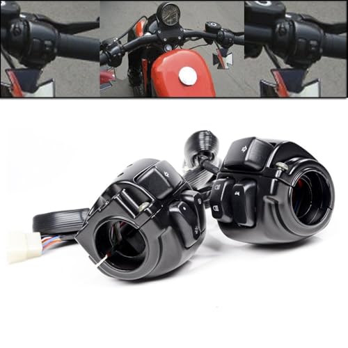 2pcs Motorcycle 1 inch Handlebar Headlight Horn Turn Signal Light Switch and Wiring Harness Compatible with Harley Models (Black) - color: Black, size: Handlebar Switch