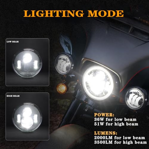 AUDEXEN 5.75 Inch Round Led Headlight 51W 5-3/4" Headlight Compatible with Harley Dyna Sportster Iron 883 Street Rod Street Bob Softail Deuce Custom Super Wide Glide Motorcycle, Chrome - color: Chrome