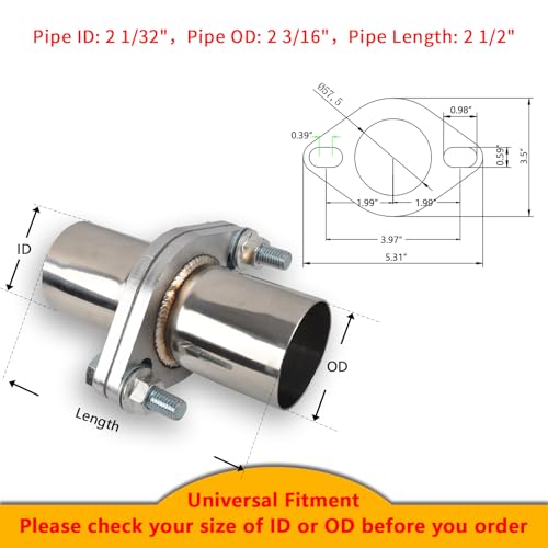 Exhaust Flange Bolts Quick Fix Repair Pipe Kit w/Gasket & Hardware, 2.25'' Inch OD 2 Bolts T304 Stainless Steel Universal Flange Replacement Kit - size: 2.25"OD-2 Bolts