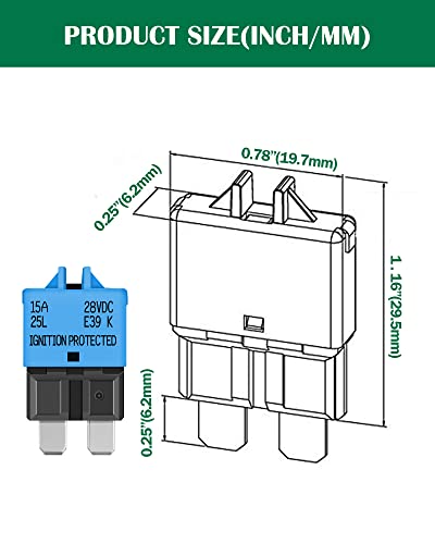LENKRAD Automotive 15 Amp ATC/ATO Resettable Fuse 15A Manual Reset Standard Blade 15Amp Fuses Manual-Reset Circuit Breaker 15A for Car Truck RV Marine Boat Trolling Motorhome, 5 Pack - color: E39-15A-5 Pack