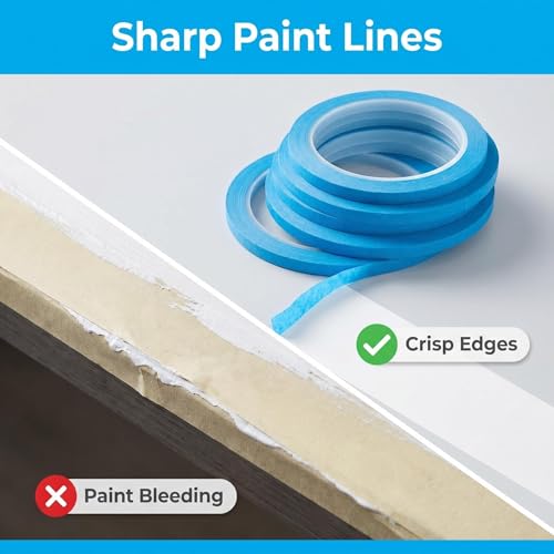 JINBING Blue Painters Tape 8Rolls 1/4 Inch Paper Masking Tape for Painting, DIY, Craft, Automotive, No Residue, Easy Tear, Clean Removal
