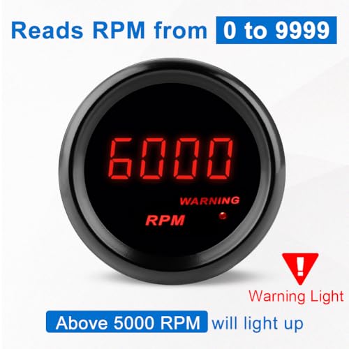 Car Tachometer Tacho Gauge 0-9999 RPM Gauge Meter Kit 2inch 52mm - size: Tachometer Tacho Gauge