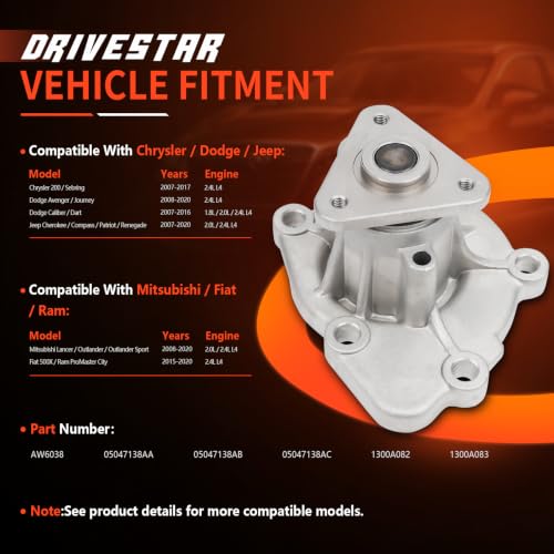 AW6038 Engine Water Pump for Chrysler 200 Jeep Compass Journey - size: AW6038