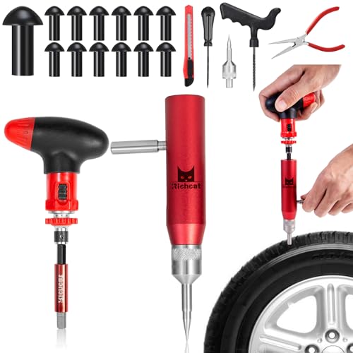 Richcat Tubeless Tire Puncture Repair Kit with Mushroom Plug, Repairs punctures and Flat Tires for Motorcycles, Cars, Trucks, ATVs and Tractors - size: 12pcs Mini Plug Kit