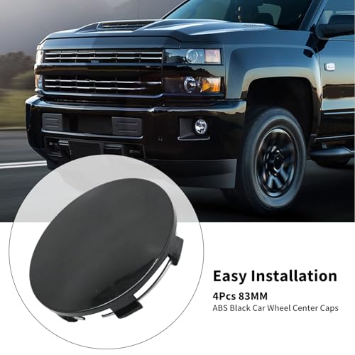 4Pcs 83MM ABS Black Car Wheel Center Caps for Cadillac Escalade 2015-2021, Chevrolet Avalanche 1500 2008-2013, GMC Canyon 2004-2021