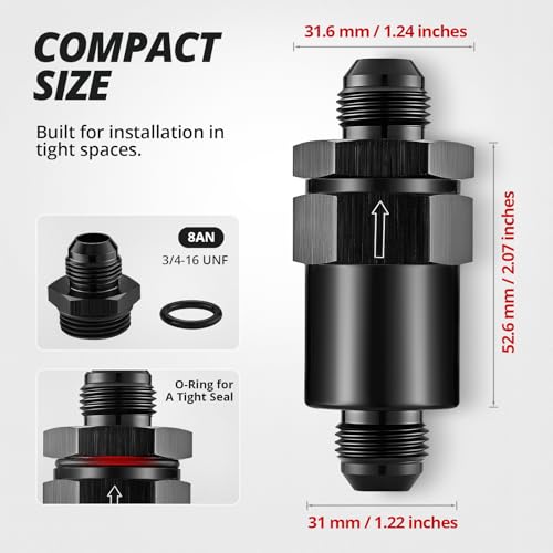EVIL ENERGY 8AN Billet Inline Fuel Filter 30 Micron Aluminum Black for Car EFI & Carb Fuel Systems, Motorcycle and Boats - size: 8AN