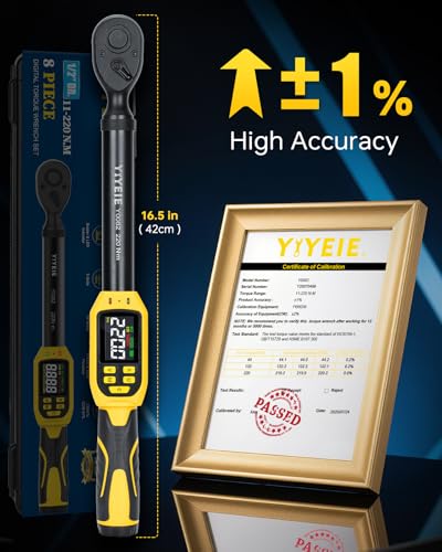 Digital Torque Wrench 1/2" Drive, 8.5-160 Ft-lb/10-220 N.m (±1% Accuracy) - size: 1/2" 8 PC