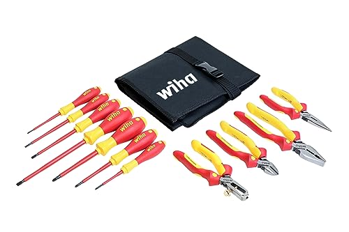 Wiha 32986 Insulated Industrial Pliers/Drivers Set in Roll Out Pouch, 11-Piece