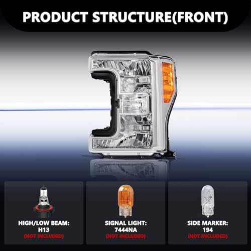 Aosky Halogen Headlights for 2017-19 Ford F250 F350 F450 F550 Super Duty - color: Chrome Housing with Amber Reflector, size: Bulbs NOT Included