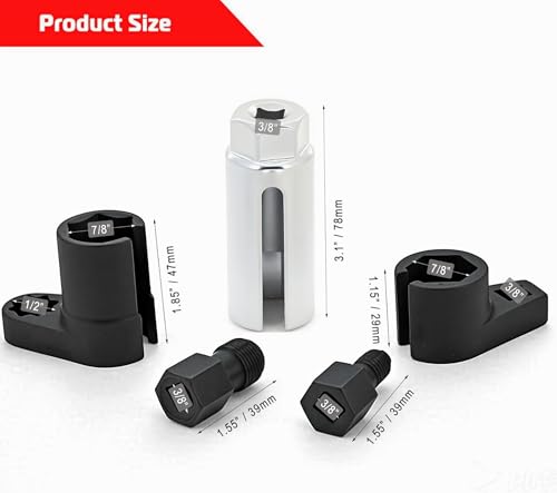 A ABIGAIL 5 PCS Automotive O2 Oxygen Sensor Socket Offset 02 sensor Wrench Remover Tool and Thread Chaser Tool - color: Red