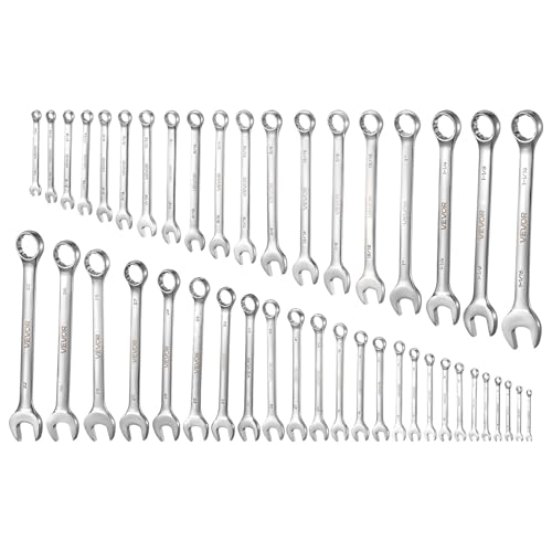 VEVOR Combination Wrench Set, 44-Piece SAE and Metric, 12-Point Box End and 15° Angled Open End Combination Wrenches with Roll Up Pouch, Carbon Steel, for General Household and Automotive Repairs - size: 44PCS