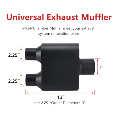3 Muffler Single Chamber 3.0" Universal Mufflers Performance Race Exhaust Muffler 3.0 inch,Aggressive Sound,Black(3" center in/2.25" dual out/overall 13") - size: 3" center in | 2.25" dual out | Overall 13", style: Center in |Dual out