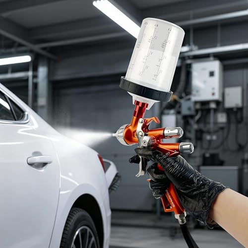 ENDOZER Disposable Paint Cup 50 Pack 13.5 Ounce(400ML) Mixing Cups for Automotive Spray Gun with 50 Liners and Lids System, 1 Hard Cup with Retainer Ring, 20 Plugs, 2 Adapters for Paint Gun - color: Dis-400ml-50pcs