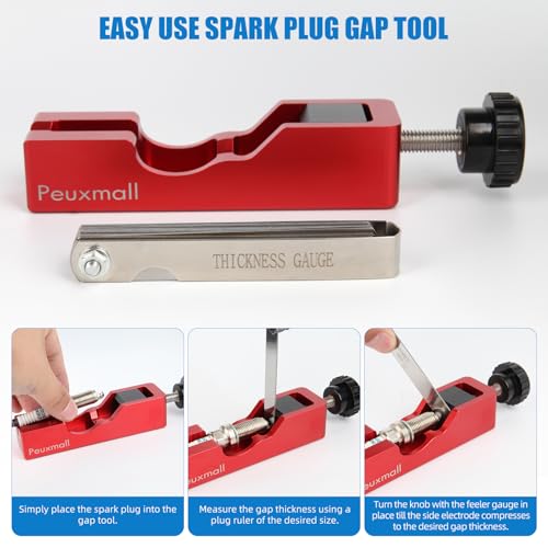 Spark Plug Gap Tool, Spark Plug Gapping Tool with 32 Blade Steel Feeler Gauge, Universal Spark Plug Gap Tool for Most 10mm 12mm 14mm 16mm Spark Plugs (Red) - color: Red