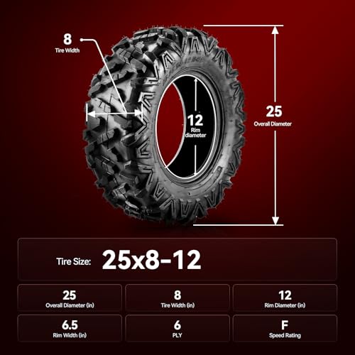 Torchbeam ATV UTV All-Terrain Tires 25x8-12,Go Kart Tire,6PR, Set 2 - color: 6 PR - 25x8-12 - 2x ATV Tires - Z-199-1, size: 25x8-12
