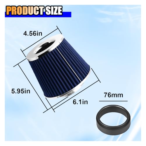 LAINLOY Universal Clamp-On Air Intake Filter for Cars, 76 MM, Silver&Blue - color: 76MM/Silver&Blue