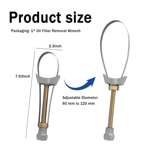 60-120mm Adjustable Oil Filter Wrench,Heavy Duty Oil Filter Strap Wrench