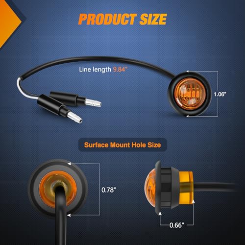 Nilight 3/4" Round Marker Light 10PCS Amber LED Clearance 2 Connectors - color: 10pcs 2Pin Amber