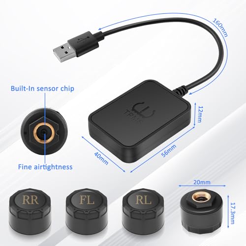 TPMS with USB Receiver for Android, 4 External Sensors for RV Truck