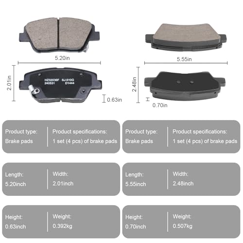 Front & Rear Ceramic Brake Pads Set with Hardware for 2011-2015 Hyundai Sonata & Kia Optima - style: HZ1444+HZ1544